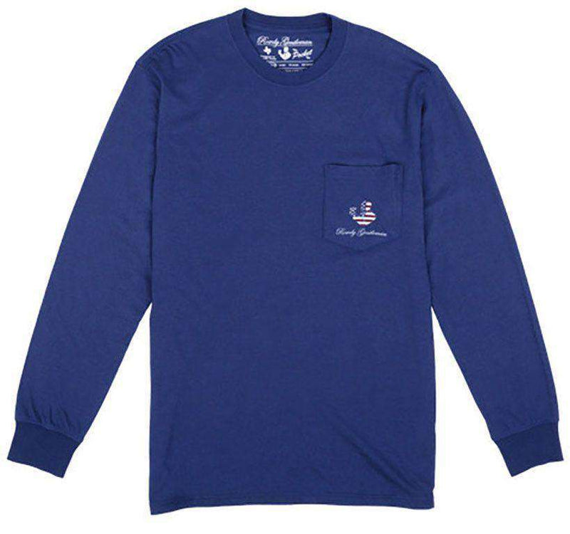 Back to Back World War Champs Long Sleeve Pocket Tee in Navy by Rowdy Gentleman - Country Club Prep