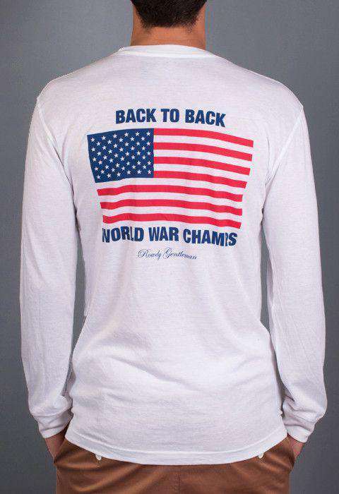 Back to Back World War Champs Long Sleeve Pocket Tee in White by Rowdy Gentleman - Country Club Prep