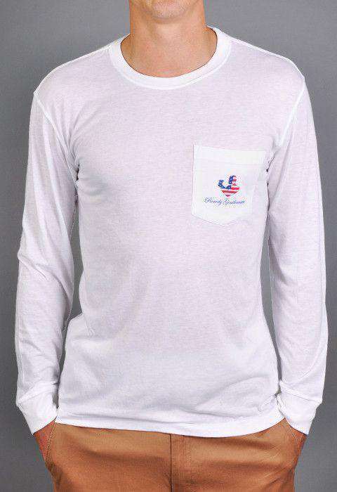 Back to Back World War Champs Long Sleeve Pocket Tee in White by Rowdy Gentleman - Country Club Prep