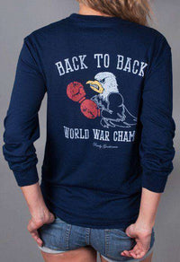 Back to Back World War Champs Long Sleeve Tee - Eagle Edition - in Navy by Rowdy Gentleman - Country Club Prep