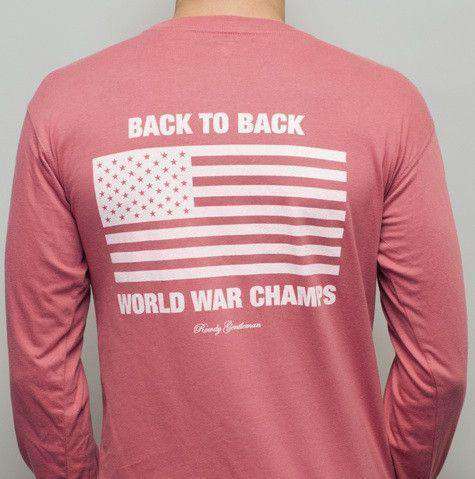 Back to Back World War Champs Long Sleeve Tee in Heathered Red by Rowdy Gentleman - Country Club Prep
