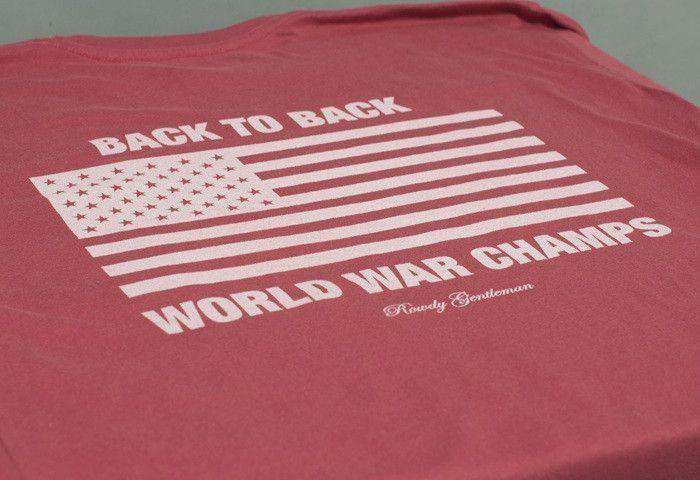 Back to Back World War Champs Long Sleeve Tee in Heathered Red by Rowdy Gentleman - Country Club Prep