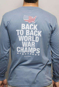 Back to Back World War Champs Long Sleeve Tee with America Silhouette in Navy by Rowdy Gentleman - Country Club Prep