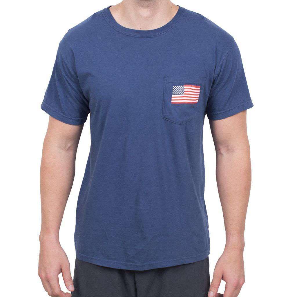 Back to Back World War Champs Pocket Tee in Navy by Full Time American - Country Club Prep