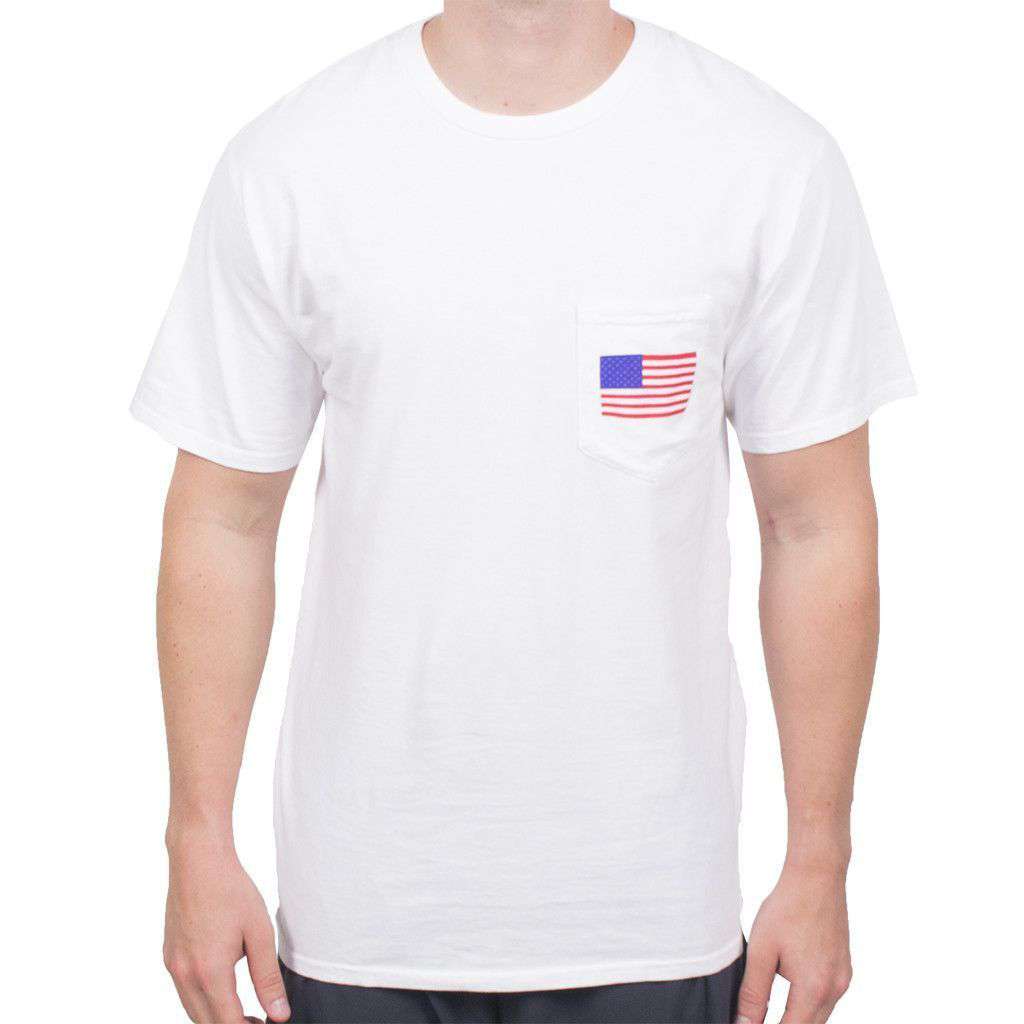 Back to Back World War Champs Pocket Tee in White by Full Time American - Country Club Prep