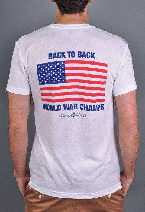 Back to Back World War Champs Pocket Tee in White by Rowdy Gentleman - Country Club Prep