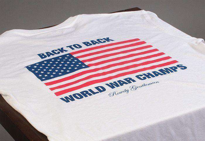 Back to Back World War Champs Pocket Tee in White by Rowdy Gentleman - Country Club Prep