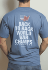 Back to Back World War Champs Pocket Tee with America Silhouette in Weathered Blue by Rowdy Gentleman - Country Club Prep