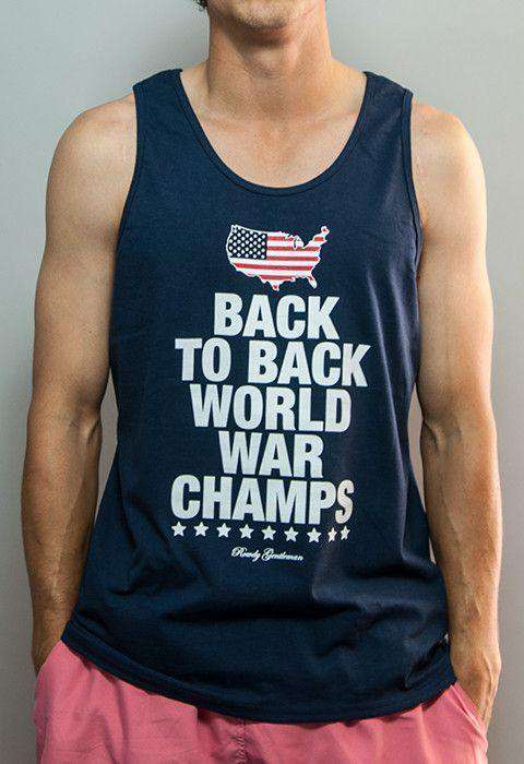 Back to Back World War Champs Tank Top - America Silhouette Edition in Navy by Rowdy Gentleman - Country Club Prep