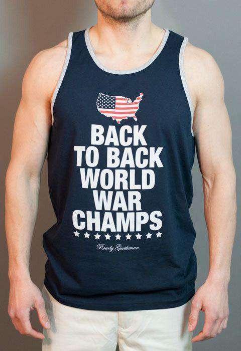 Back to Back World War Champs Tank Top - America Silhouette Edition - in Navy by Rowdy Gentleman - Country Club Prep