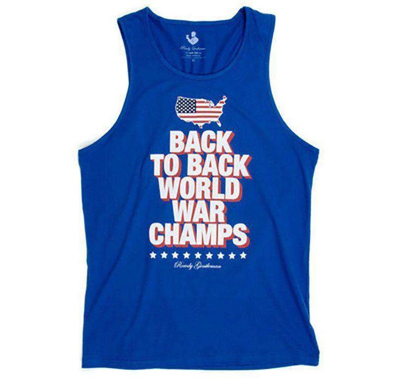 Back to Back World War Champs Tank Top - America Silhouette Edition in Royal Blue by Rowdy Gentleman - Country Club Prep