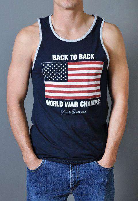 Back to Back World War Champs Tank Top in Navy by Rowdy Gentleman - Country Club Prep