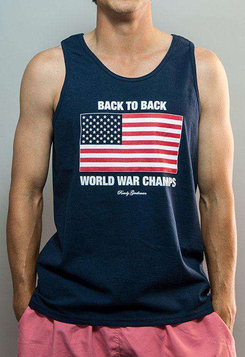 Back to Back World War Champs Tank Top in Navy by Rowdy Gentleman - Country Club Prep