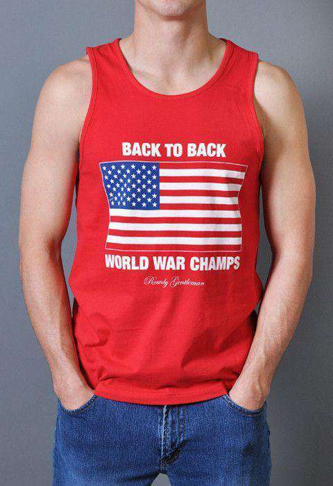 Back to Back World War Champs Tank Top in Red by Rowdy Gentleman - Country Club Prep