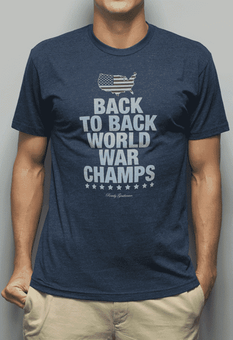 Back to Back World War Champs Vintage Tee with America Silhouette in Faded Navy by Rowdy Gentleman - Country Club Prep