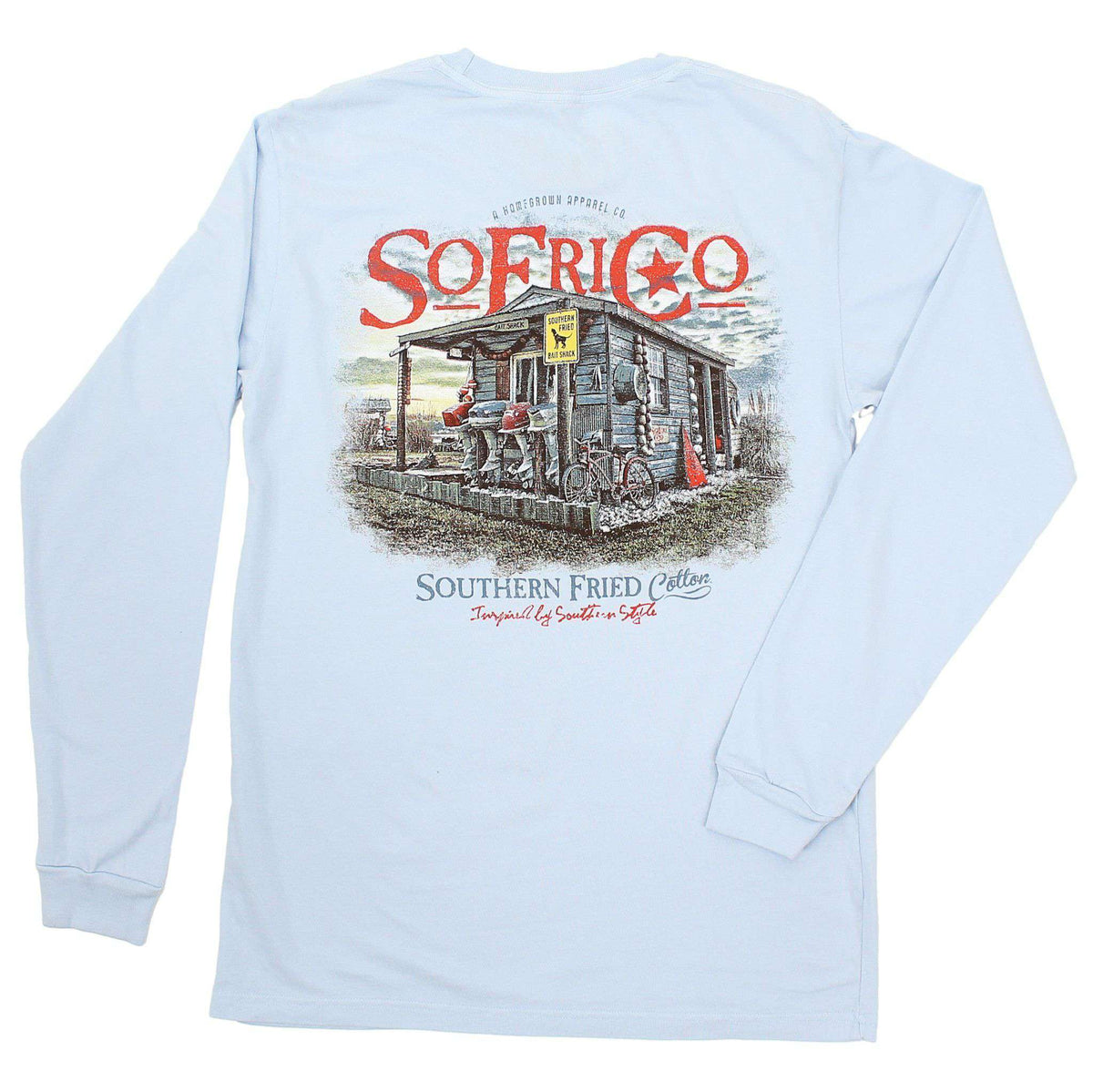 Bait Shack Long Sleeve Tee Shirt in Chalky Blue by Southern Fried Cotton - Country Club Prep