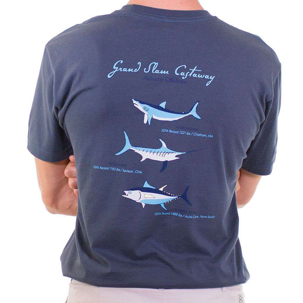 Beach T-Shirt in Navy with Grand Slam Deep Sea Fishing by Castaway Clothing - Country Club Prep