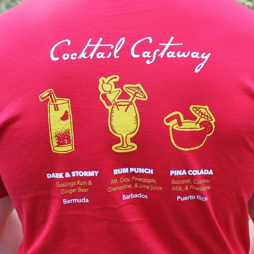 Beach T-Shirt in Red with Cocktails by Castaway Clothing - Country Club Prep