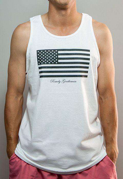 Black and White American Flag Tank Top in White by Rowdy Gentleman - Country Club Prep
