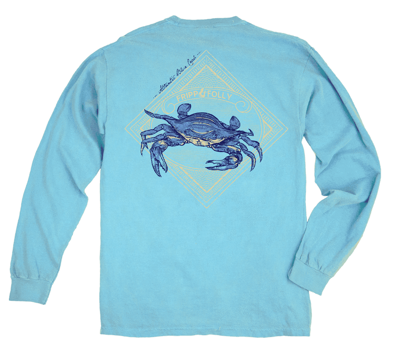 Blue Crab Long Sleeve Tee in Lagoon Blue by Fripp & Folly - Country Club Prep