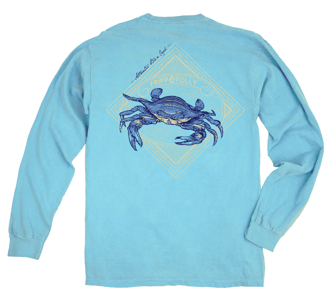 Blue Crab Long Sleeve Tee in Lagoon Blue by Fripp & Folly - Country Club Prep