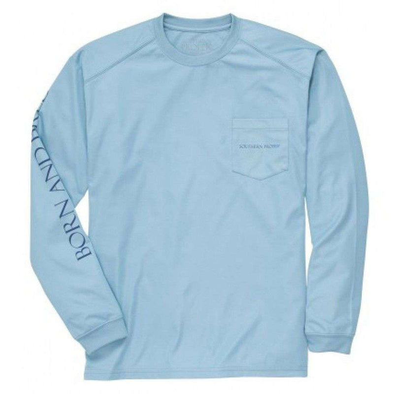 Born and Bred Longsleeve Performance Tee in Blue by Southern Proper - Country Club Prep