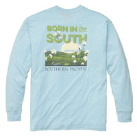 Born in the South Long Sleeve Tee in Sky Blue by Southern Proper - Country Club Prep