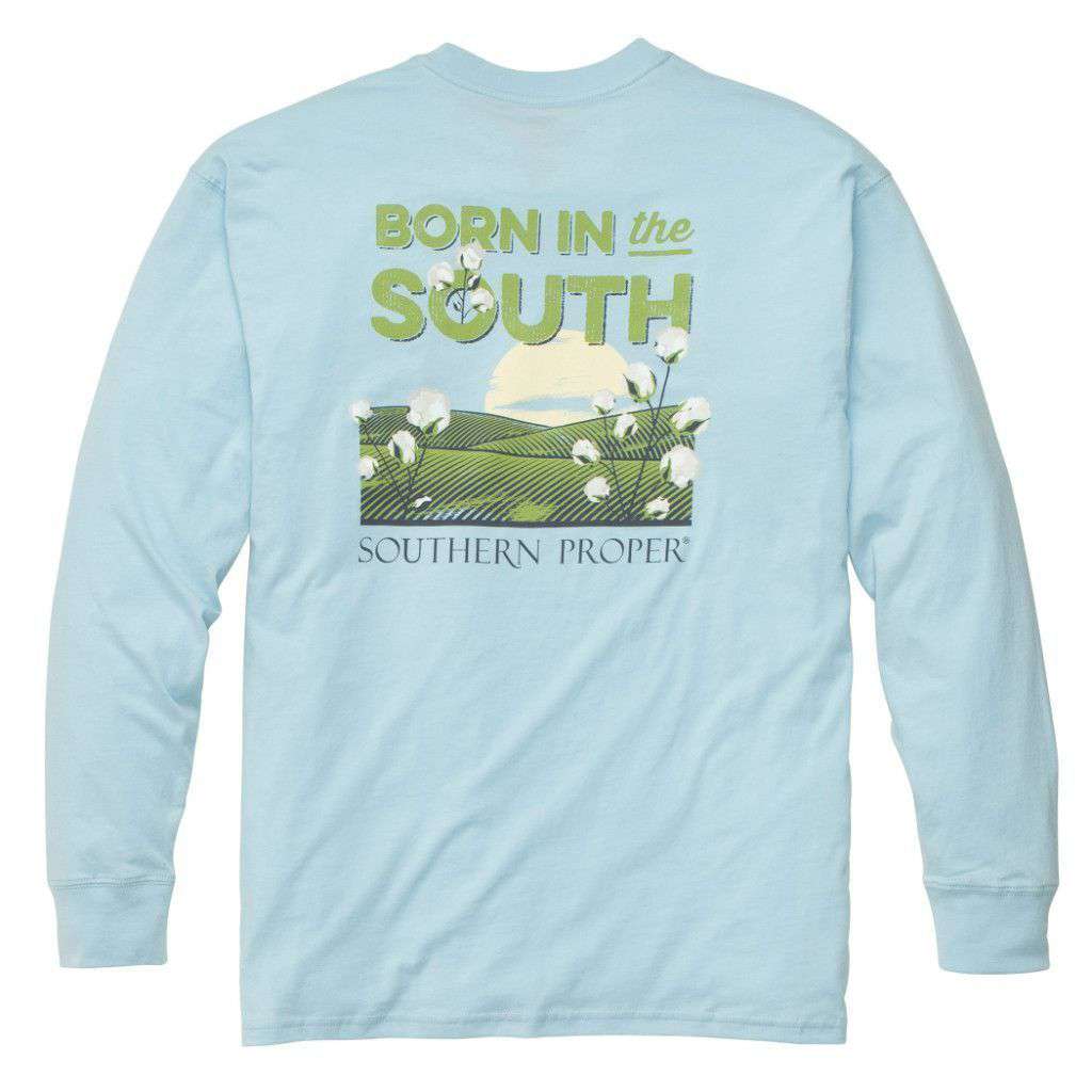 Born in the South Long Sleeve Tee in Sky Blue by Southern Proper - Country Club Prep