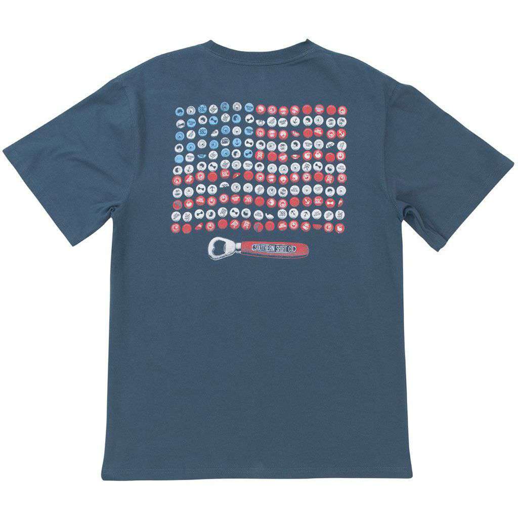 Bottle Cap Flag Tee Shirt in Indian Teal by The Southern Shirt Co. - Country Club Prep