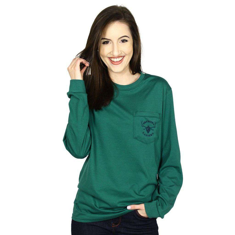 Brewer's Antler Logo Long Sleeve Tee in Green by Brewer's Lantern - Country Club Prep