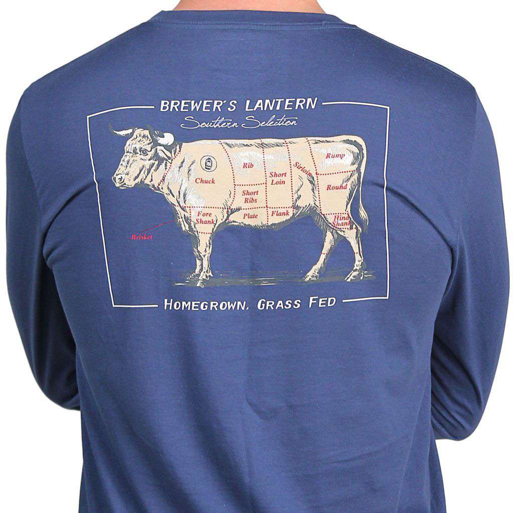 Brewer's Bull Long Sleeve Tee in Ole Blue by Brewer's Lantern - Country Club Prep