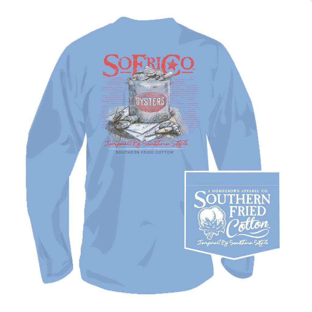 Bucket O' Oysters Long Sleeve Tee in Faded Jeans by Southern Fried Cotton - Country Club Prep