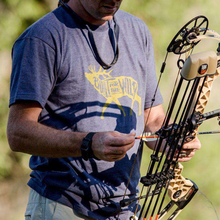 Built For The Wild Bugling Elk Tee in Heather Navy by YETI - Country Club Prep