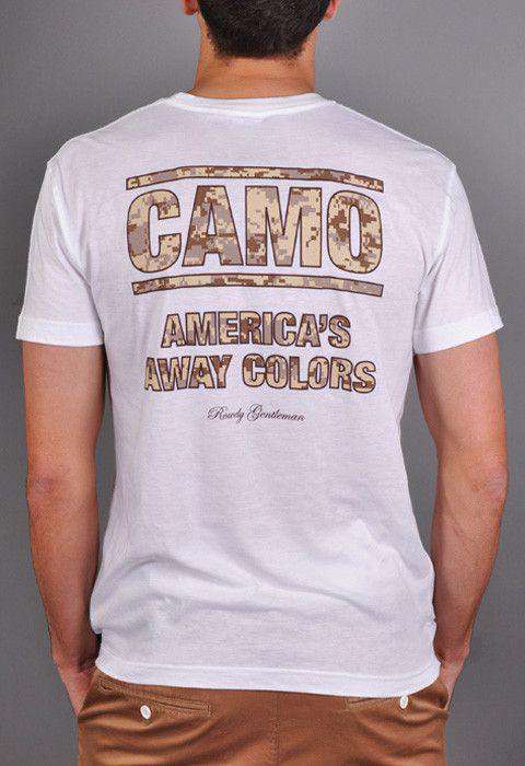 CAMO: America's Away Colors Short Sleeve Pocket Tee in White by Rowdy Gentleman - Country Club Prep
