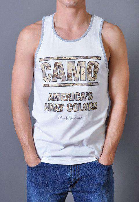 CAMO: America's Away Colors Tank Top in White by Rowdy Gentleman - Country Club Prep