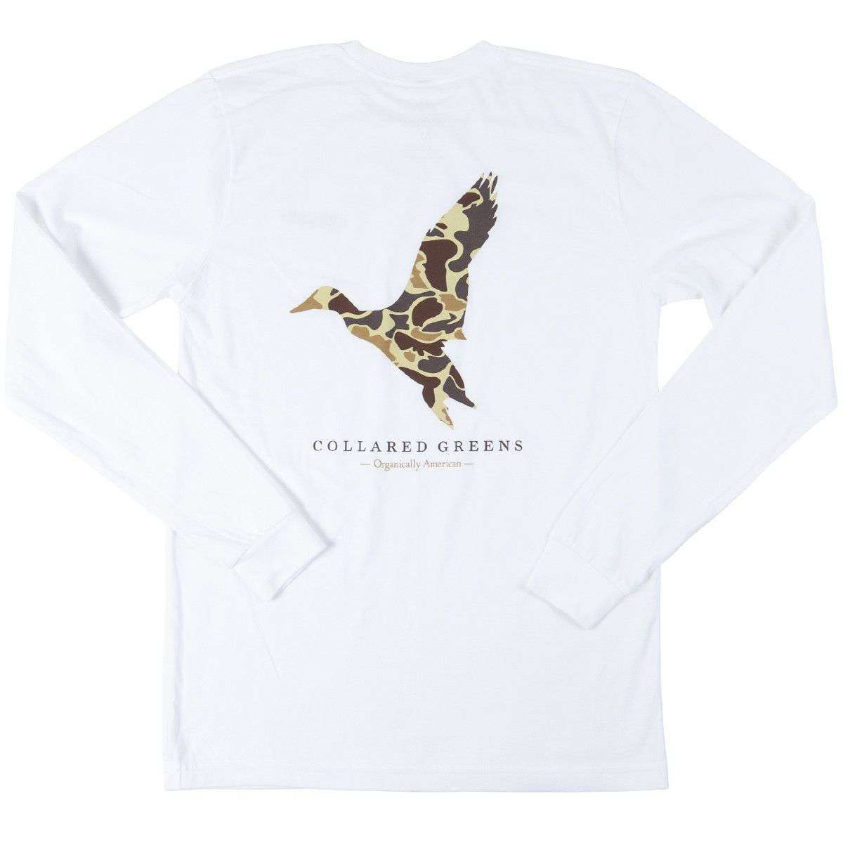 Camo Mallard Long Sleeve Tee in White by Collared Greens - Country Club Prep