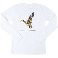 Camo Mallard Long Sleeve Tee in White by Collared Greens - Country Club Prep