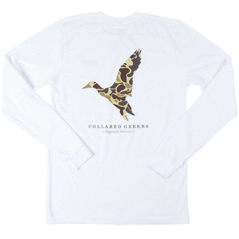 Camo Mallard Long Sleeve Tee in White by Collared Greens - Country Club Prep