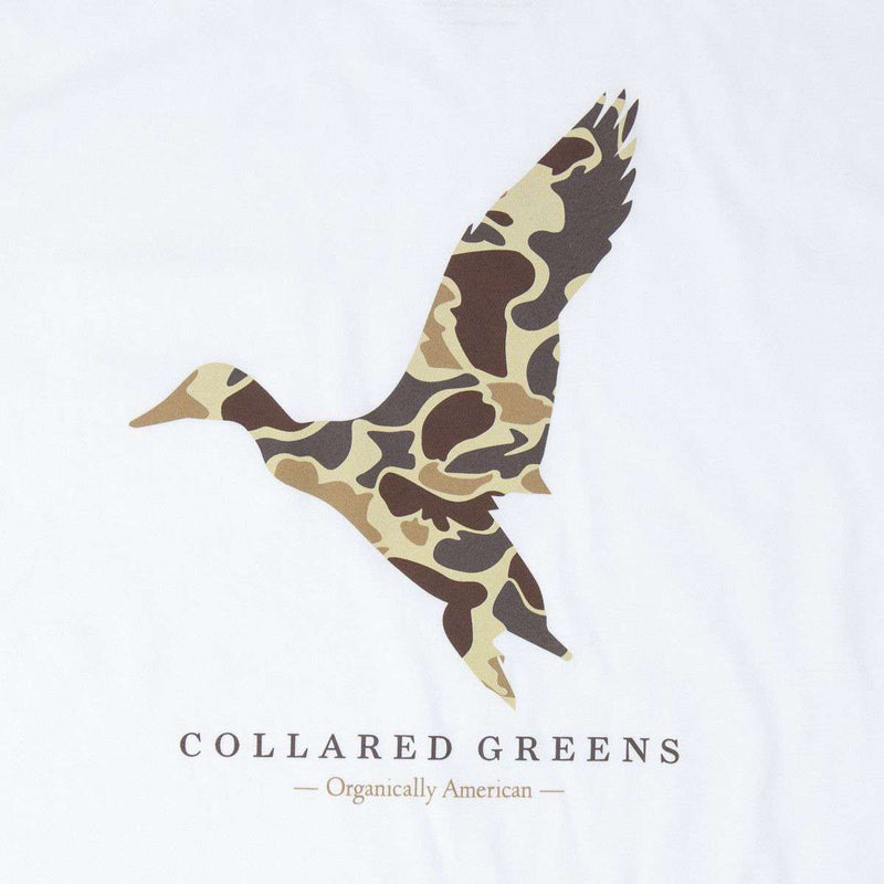 Camo Mallard Long Sleeve Tee in White by Collared Greens - Country Club Prep