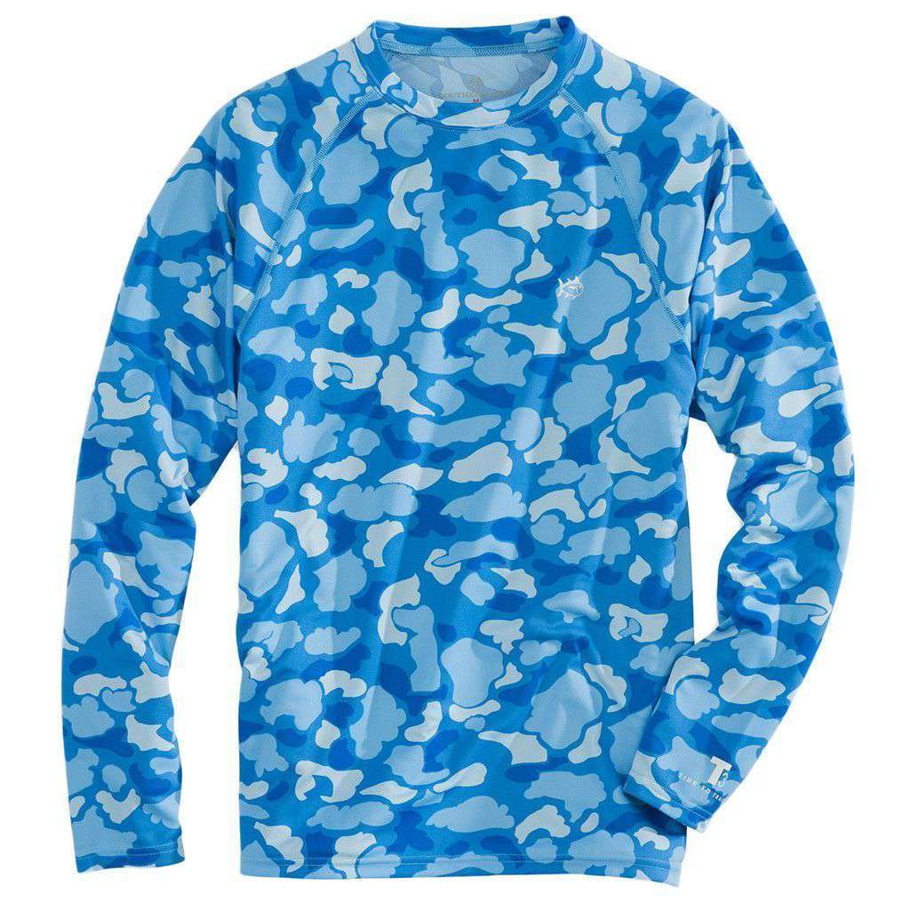 Camo Performance Long Sleeve Tee Shirt in Ocean Channel by Southern Tide - Country Club Prep