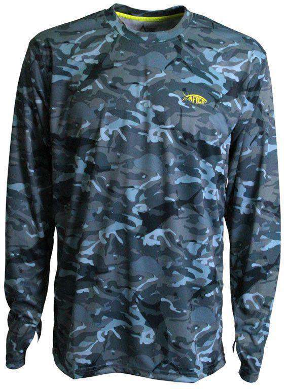 Caster Long Sleeve Sun Shirt in Blue Camo by AFTCO - Country Club Prep