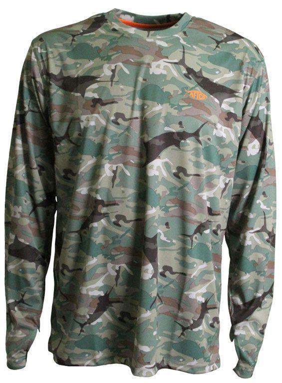 Caster Long Sleeve Sun Shirt in Green Camo by AFTCO - Country Club Prep