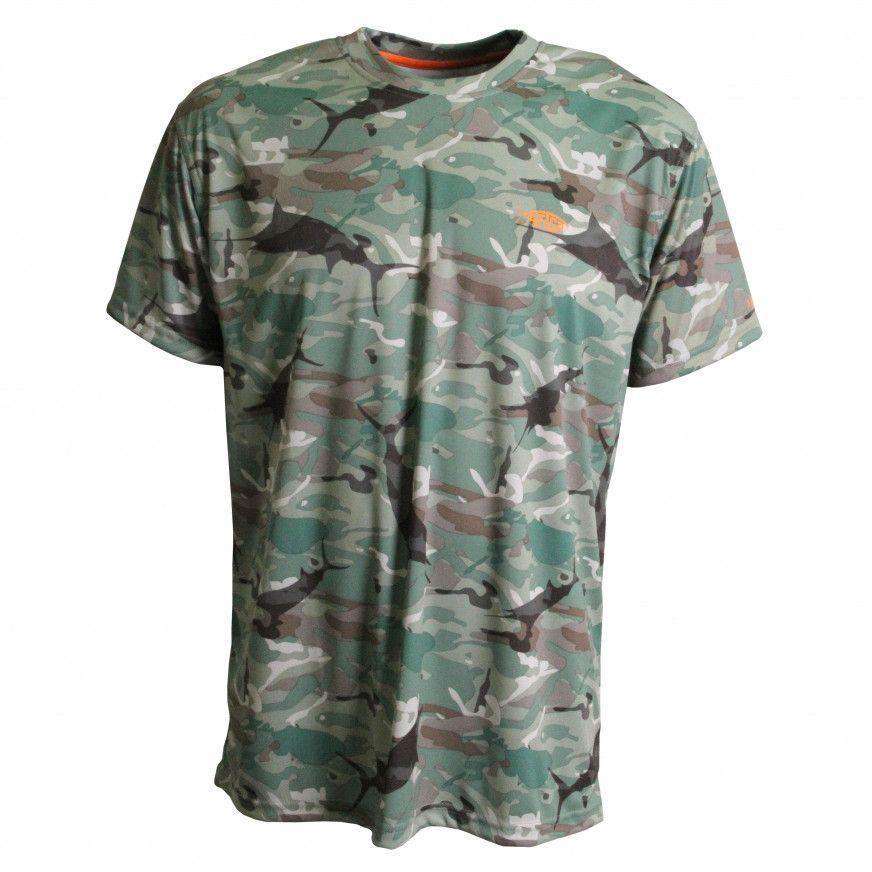 Caster Tee Sun Shirt in Green Camo by AFTCO - Country Club Prep