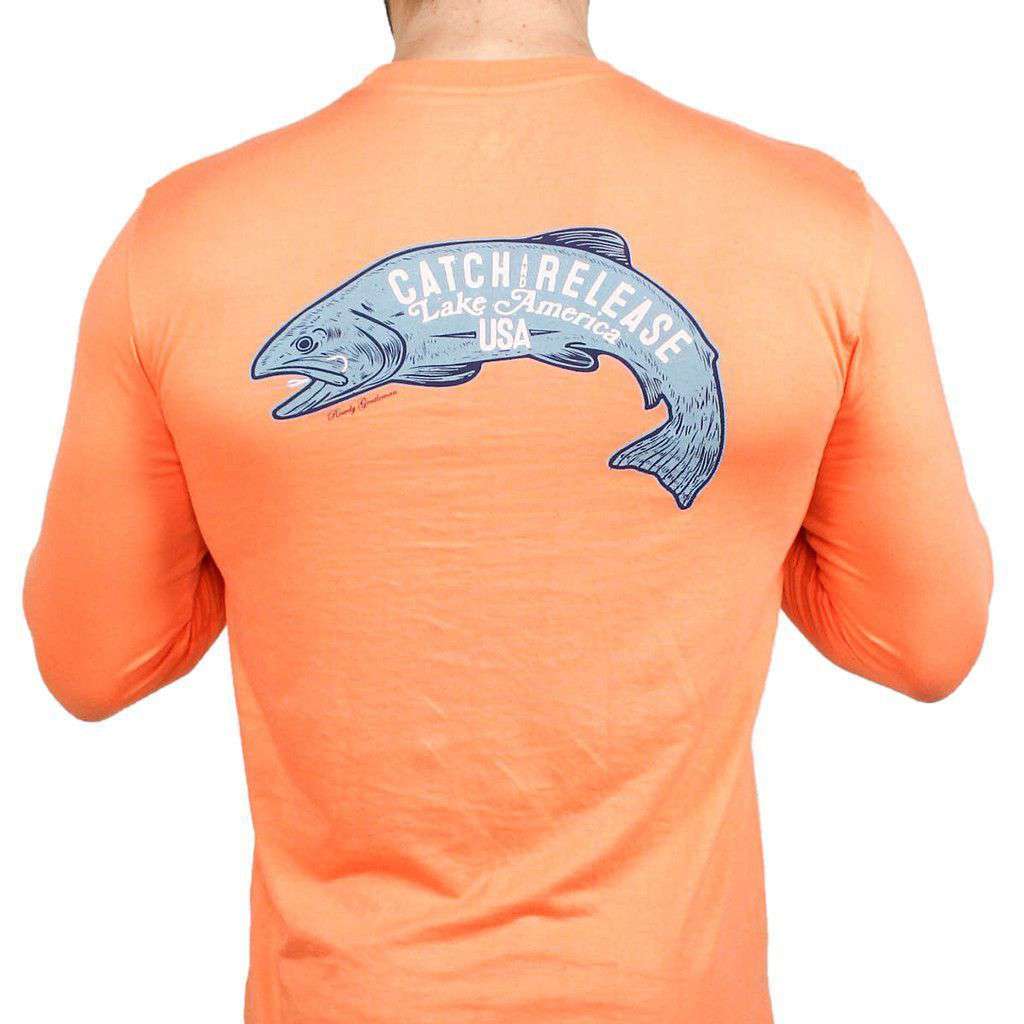 Catch and Release Long Sleeve Pocket Tee in Papaya by Rowdy Gentleman - Country Club Prep