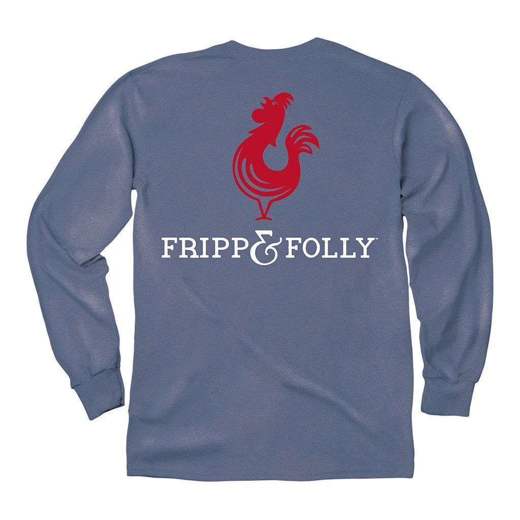 Classic Logo Long Sleeve Tee in Denim by Fripp & Folly - Country Club Prep