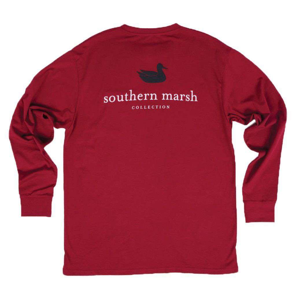 Collegiate Authentic Long Sleeve Tee in Maroon with Black Duck by Southern Marsh - Country Club Prep