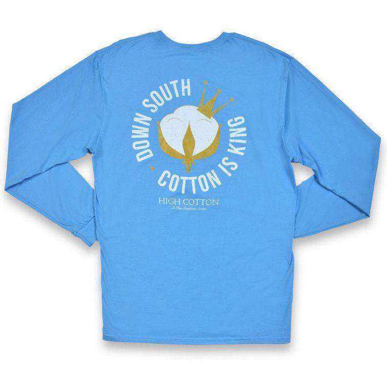 Cotton is King Long Sleeve Pocket Tee in Harbor Blue by High Cotton - Country Club Prep