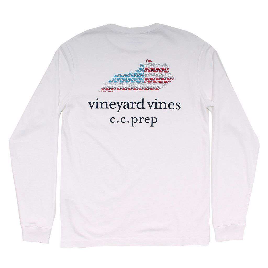 Custom Kentucky State Whale Long Sleeve Tee Shirt in White by Vineyard Vines - Country Club Prep