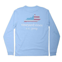 Custom Long Sleeve Kentucky Outline Tee in Jake Blue by Vineyard Vines - Country Club Prep