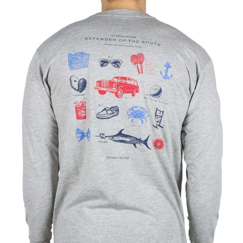 Defender of the South Long Sleeve Tee in Grey by Southern Proper - Country Club Prep